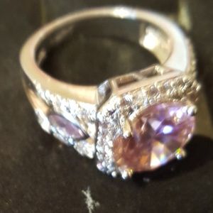 Pink sapphire, CZ 925 silver ring
